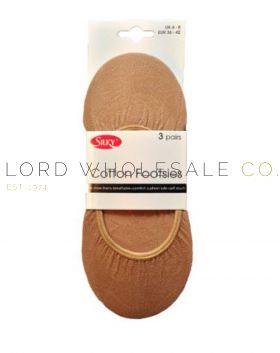 Ladies Natural 3pk Cotton Footlets With Silicon Band by Silky 4 x 3 Pair Pack