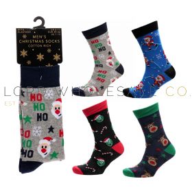 Men's 1pk Cotton Rich Assorted Christmas Design Socks 12 Pairs