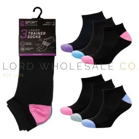 CLEARANCE Ladies 3pk Dark Assorted Twistyarn H&T Trainer Socks by Tom Franks 4 x 3 Pair Pack