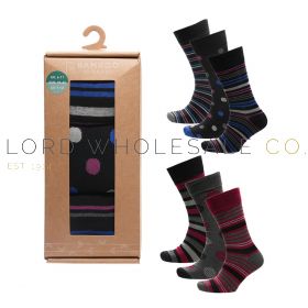Men's 3pk Spot/Stripe Bamboo Design Socks In Gift Box by Bamboo Threads 6 x 3 Pair Pack