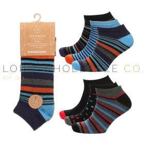 12-SK1212-Men's Bamboo 3pk Assorted Design Trainer Socks by Bamboo Threads 4 x 3 Pair Pack
