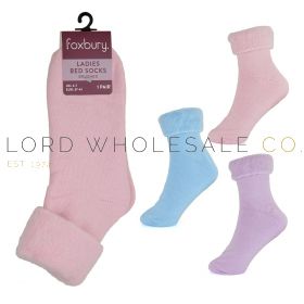 Ladies Plain Brushed Bed Socks by Foxbury 4 x 3 Pair Pack