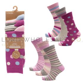 Ladies Stripe & Spot Assorted Bamboo Socks by Bamboo Threads 4 x 3 Pair Packs