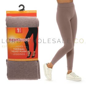 Ladies Oatmeal Marl Velvet Plush Thermal Leggings by Heatguard 4 Pieces
