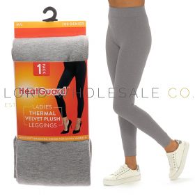 02-SK1395-Wholesale Ladies Grey Marl Velvet Plush Thermal Leggings by Heatguard 4 Pieces