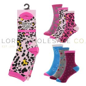 Girls 3pk Leopard/Star Design Socks by Bertie & Bo 12 x 3 Pair Pack,