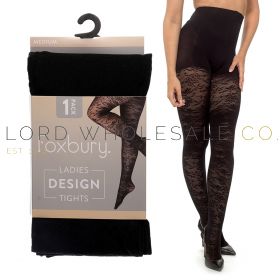02-SK1419-Wholesale Ladies 60 Denier Flower Design Tights by Foxbury 12 Pieces