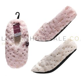 Ladies Furry Gold Star Print Cosy Soft Slipperette With Grips by Foxbury 12 Pairs