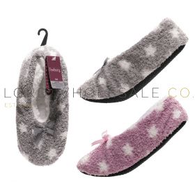 Ladies Star Print Slipperette With Sherpa Lining & Grips by Foxbury 12 Pairs