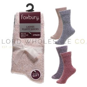 06-SK1430-Wholesale Ladies 2pk Assorted Soft Twist Yarn Fluffy Socks by Foxbury 12 x 2 Pair Pack