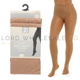 Ladies Nude 2pk 80 Denier Soft Touch Opaque Tights by Foxbury 6 x 2 Pair Pack