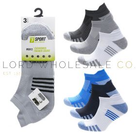 Men’s half terry cushioned trainer socks available in wholesale packs for retailers.