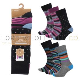 Men's 3pk Spots & Stripes H&T Bamboo Socks by Bamboo Threads 4 x 3 Pair Packs