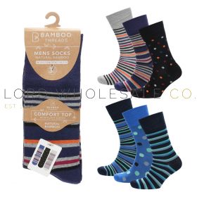 Men's 3pk Assorted Stripes H&T Non-Elastic Bamboo Socks by Bamboo Threads 4 x 3 Pair Packs