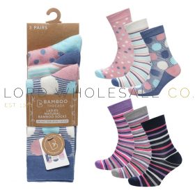 Ladies Assorted Spot & Stripes Bamboo Socks by Bamboo Threads 4 x 3 Pair Packs