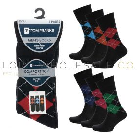 Men's 3pk Argyle Design Non-Elastic Socks by Tom Franks 4 x 3 Pair Pack