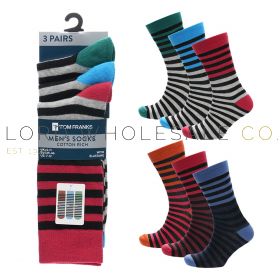 Men's 3pk Cotton Rich Stripe Design Socks by Tom Franks 4 x 3 Pair Pack