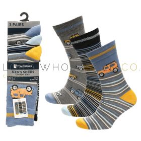 Men's 3pk Cotton Rich Car Design Socks by Tom Franks 4 x 3 Pair Pack