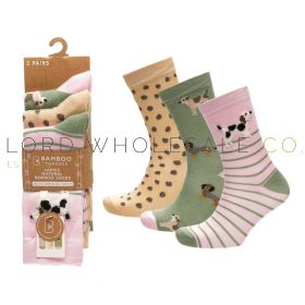 Ladies Dog Design Bamboo Novelty Socks by Bamboo Threads 4 x 3 Pair Packs