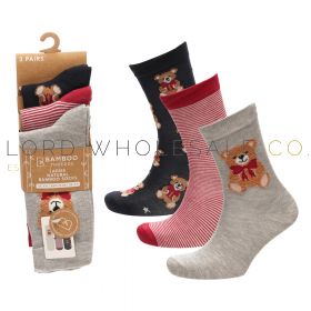 Ladies Teddy Bear Bamboo Socks by Bamboo Threads 4 x 3 Pair Packs