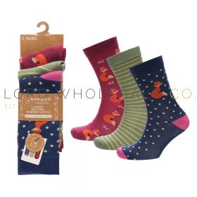 Ladies Fox Design Bamboo Novelty Socks by Bamboo Threads 4 x 3 Pair Packs
