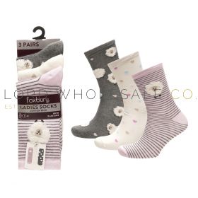 Ladies 3pk Cotton Rich Sheep Design Socks by Foxbury 4 x 3 Pair Pack
