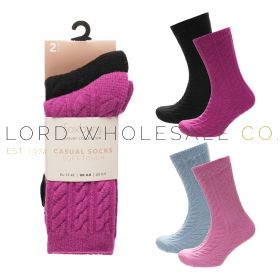 Ladies 2pk Soft Touch Cable Knit Chenille Socks by Foxbury 4 x 2 Pair Pack