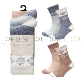 Ladies Soft Cosy 2pk Casual Pattern Socks by Foxbury 4 x 2 Pair Pack