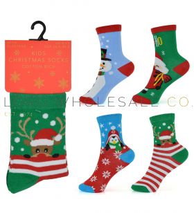 Children's 1pk Cotton Rich Assorted Christmas Designs 12 Pairs