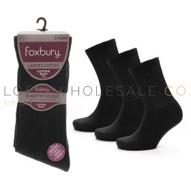 Ladies 3pk Black Cotton Rich Diabetic Socks by Foxbury 4 x 3 Pair Pack