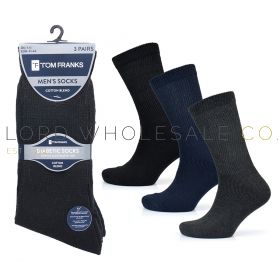 Men's 3pk Assorted Cotton Rich Diabetic Socks by Tom Franks 4 x 3 Pair Pack