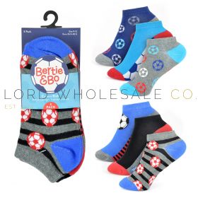CLEARANCE Boys 3pk Football Design Trainer Socks by Bertie & Bo 12 x 3 Pair Pack