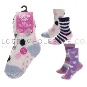 "Wholesale girls cosy bed socks in assorted colours and fluffy designs"