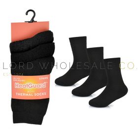 Kids 3pk Plain Black Thermal Socks by Heatguard 12 x 3 Pair Pack