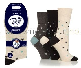 Ladies Micro Pattern Black Gentle Grip Socks by Sock Shop 4 x 3 Pair Pack