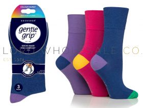 Ladies Colour Burst Colour Hybrid Pink/Lilac/Blue Gentle Grip Socks by Sock Shop 3 Pair Pack