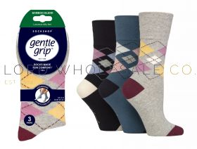 BAMBOO Ladies Assorted Argyle Gentle Grip Socks by Sock Shop
