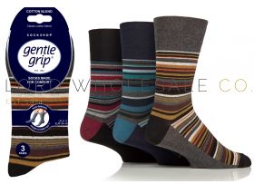 06-SOMRJ647H3-Wholesale Men's Dimension Stripe Gentle Grip Socks by Sock Shop 3 Pair Pack