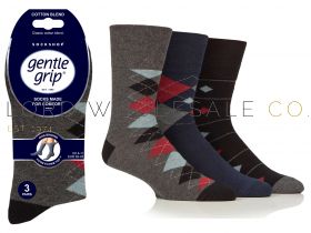 Men's Modernised Argyle Gentle Grip Socks by Sock Shop 4 x 3 Pair Pack