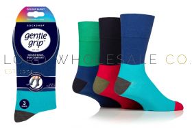 Men's Colour Burst Colour Hybrid Green/Navy/Blue Gentle Grip Socks by Sock Shop 3 Pair Pack