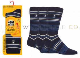Men's Navy Stripe 1.0 TOG Ultra Lite Brushed Thermal Socks by Heat Holders Sock Shop 6 Pairs,