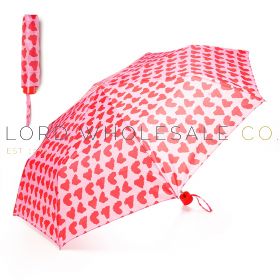 Red & Pink Heart Print Supermini Umbrella With Matching Sleeve by Drizzles