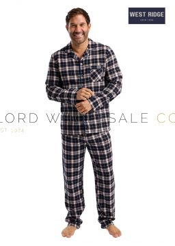 Men's Wincyette Hebden Checked 100% Brushed Cotton Piped Pyjama Set by West Ridge. Wholesale shipment of men’s brushed cotton pyjamas – bulk flannel sleepwear for retailers and boutiques.