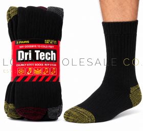 Men's 3pk Coloured H&T Chunky Boot Socks by Dri-Tech 4 x 3 Pair Pack
