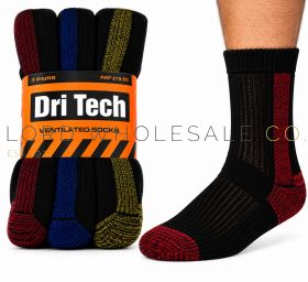 Men's 3pk Coloured H&T Ventilated Work Socks by Dri-Tech 4 x 3 Pair
