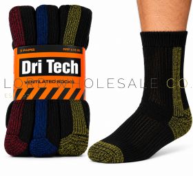 Dri-Tech Men's BIG FOOT 3 Pack Coloured Heel and Toe Ventilated Work Socks