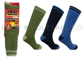 Men's Long Coloured Heel & Toe Thermal 2.3 TOG Heat Machine Socks 12 pairs