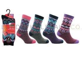 Ladies Snowflake Fairisle Lightweight Thermal 1.6 TOG Heat Machine Socks 12 Pairs