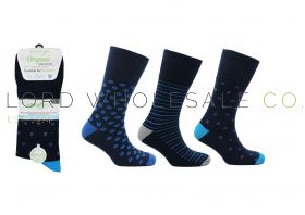 Men's Navy 3 Pair Pack Wellness Organic Cotton Socks Brantford by Eazy Grip