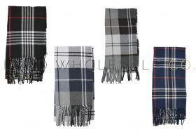 Men's Checkered Thermal Scarf With Tassels by Heat Machine 12 Pieces
